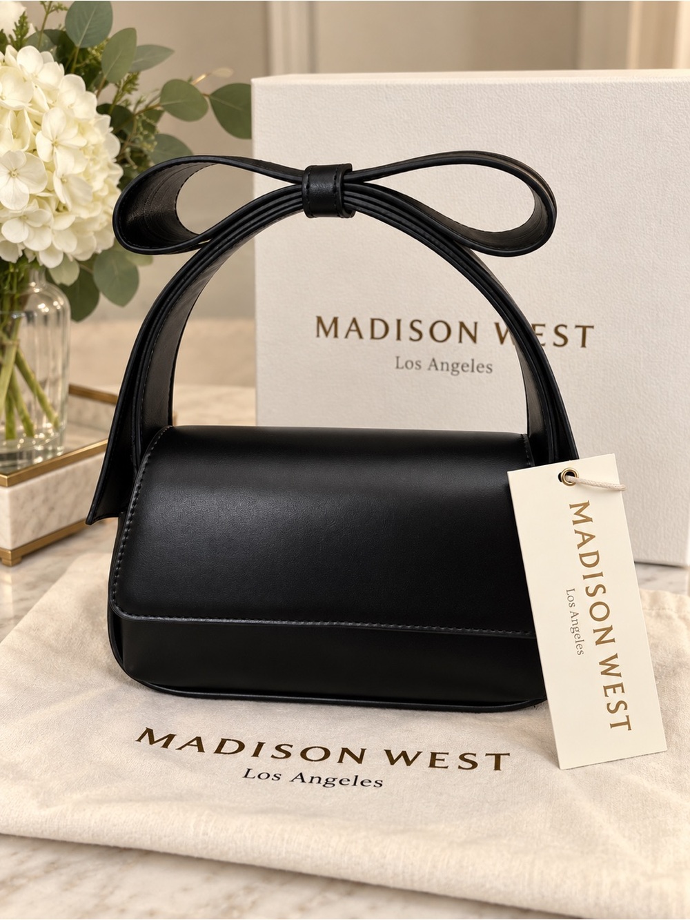 Madison West Black Bow-Top Purse